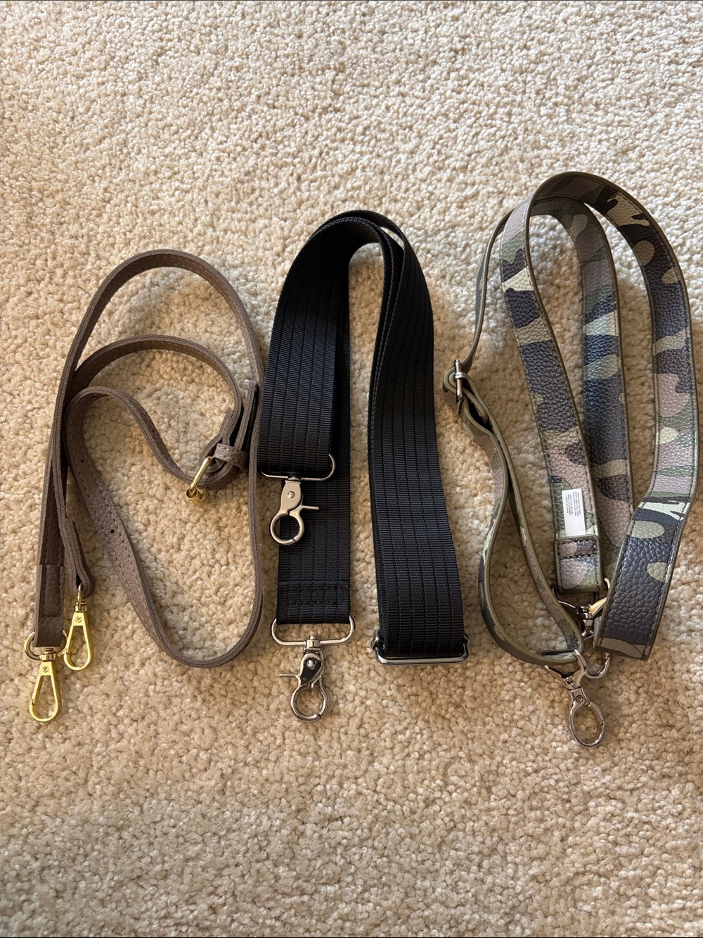 Set of 3 Miscellaneous Purse Straps - Green Camouflage,Brown,Black Guitar Strap